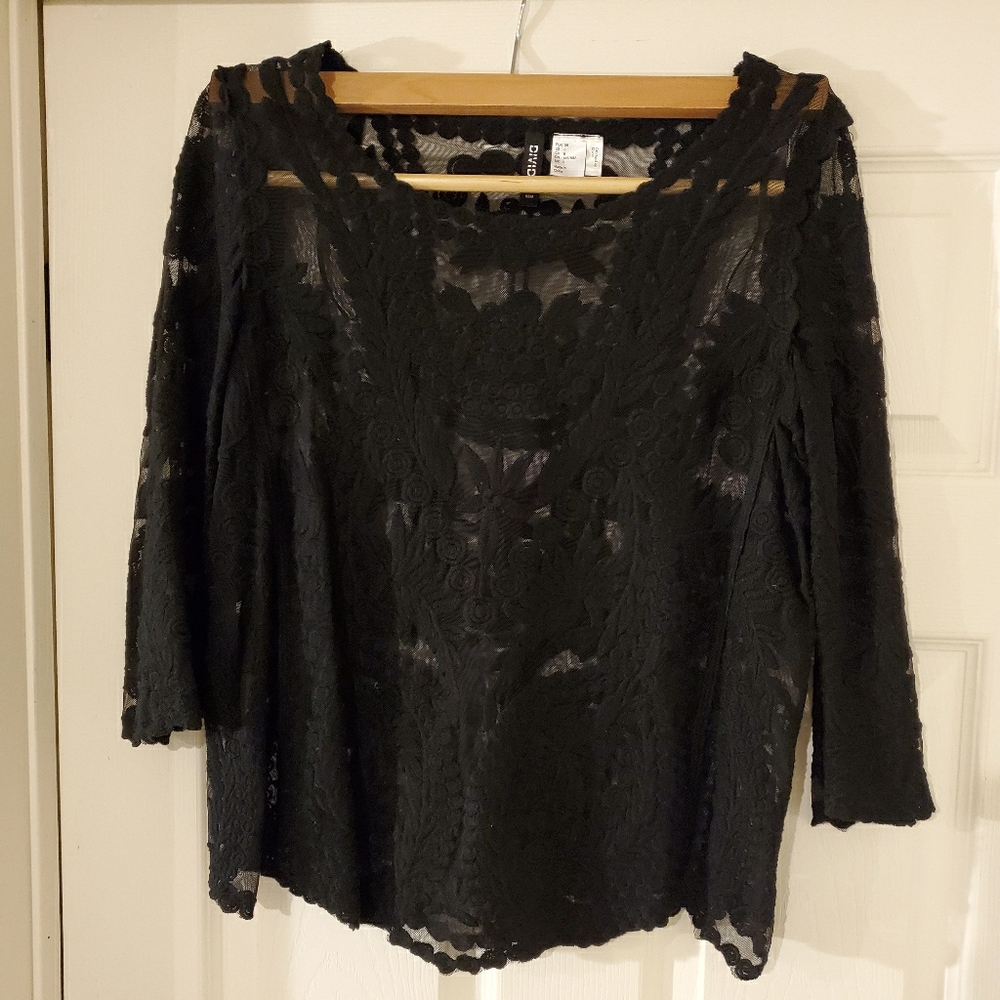 H&M Black Lace Patterned Top